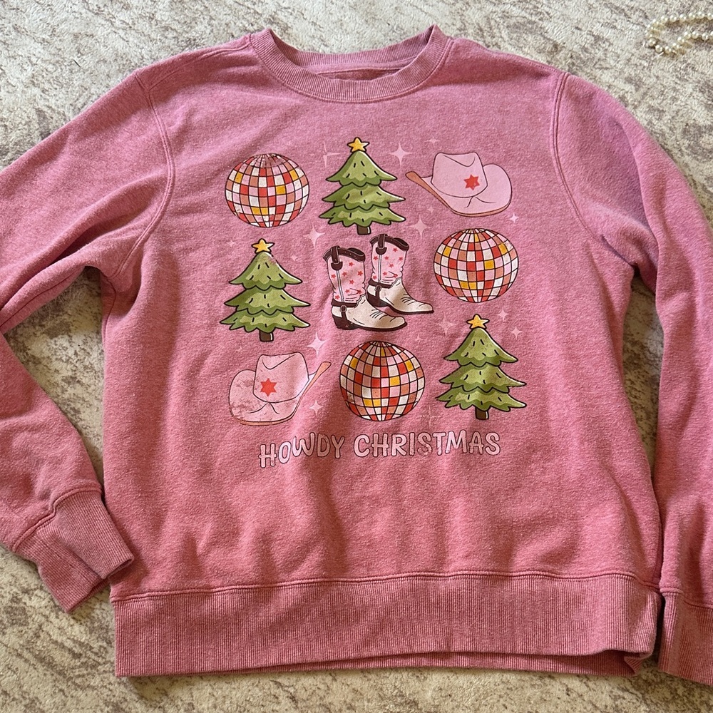 Howdy Christmas Pink Sweater
